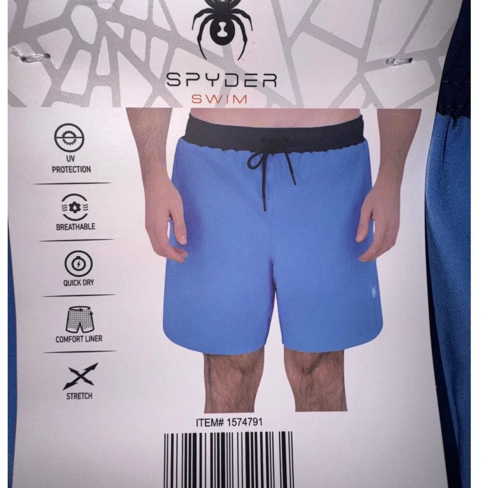 Spyder Swim Mens Blue Board Shorts Trunks Quick Dry UV Protection Size M NWT